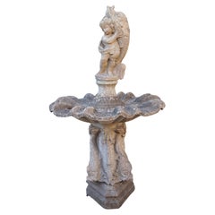 Vintage French Putti and Dolphin Center Fountain Element or Birdbath, circa 1950s