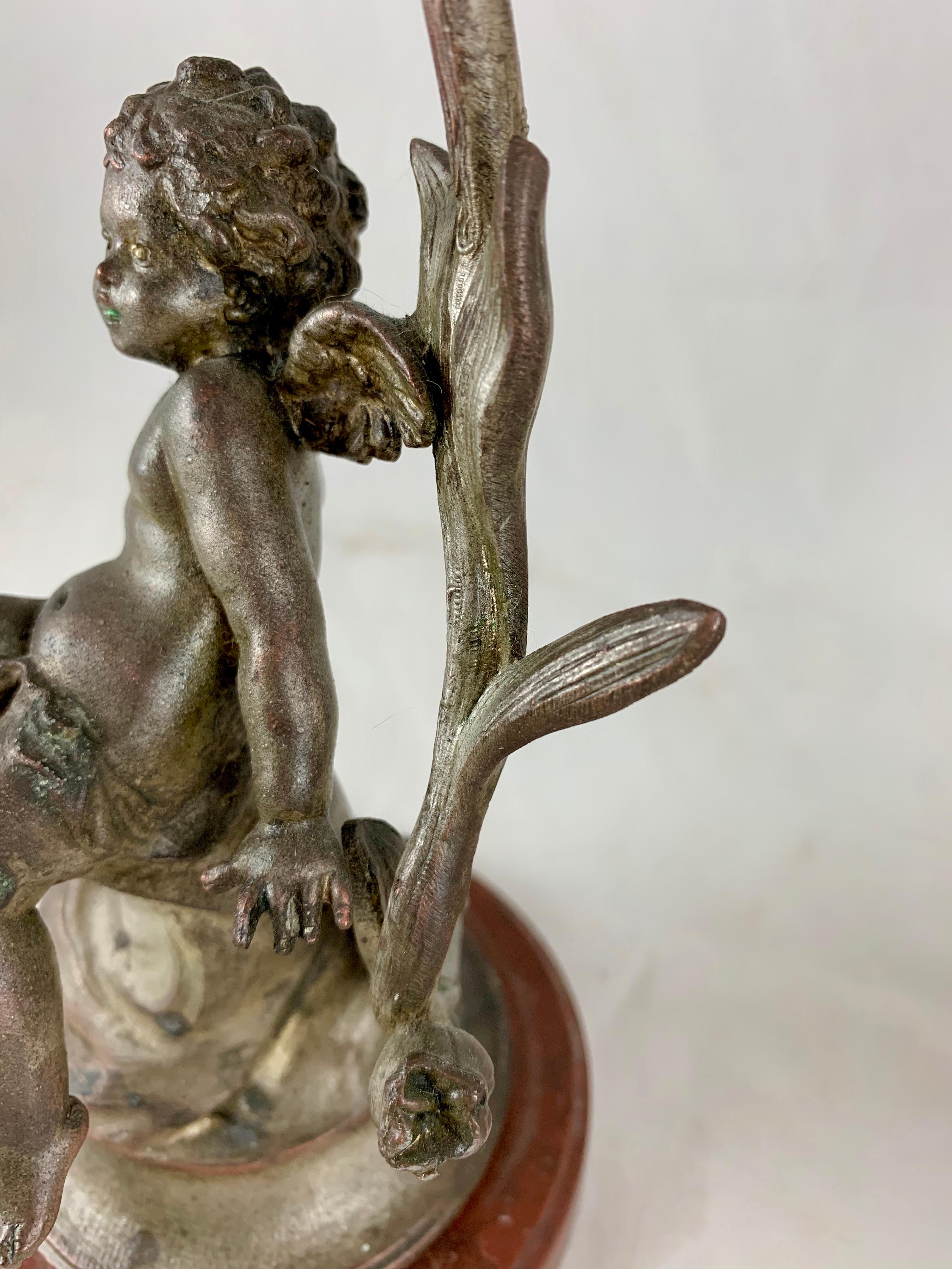 French Putti Cherub Candlesticks Signed Sylvain Kinsburger Spelter & Marble S/2 4