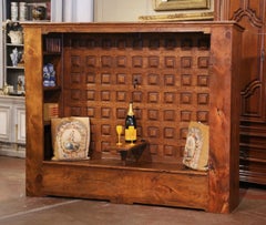 French Pyrenees Carved Oak and Pine "Zuzulu" Bench with Fold-Down Table