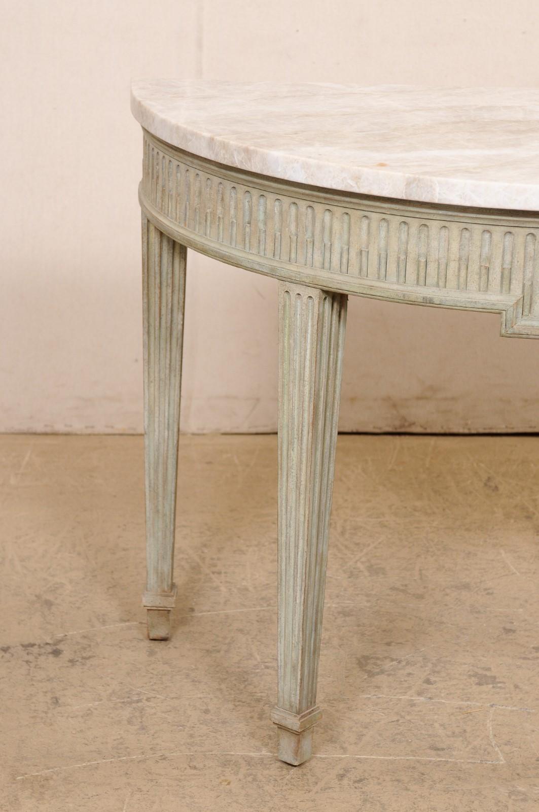 Neoclassical French Quartz-Top Demi-Lune Fluted Console