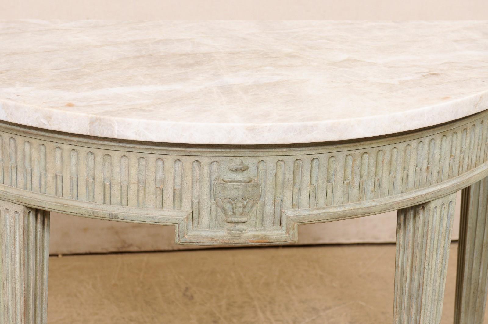French Quartz-Top Demi-Lune Fluted Console In Good Condition In Atlanta, GA