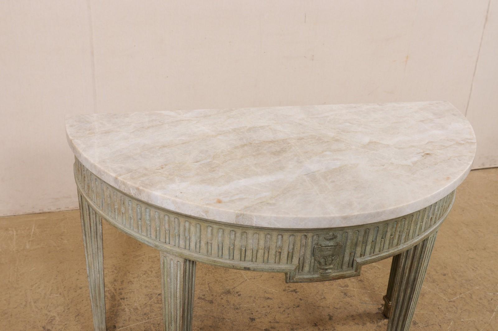 20th Century French Quartz-Top Demi-Lune Fluted Console