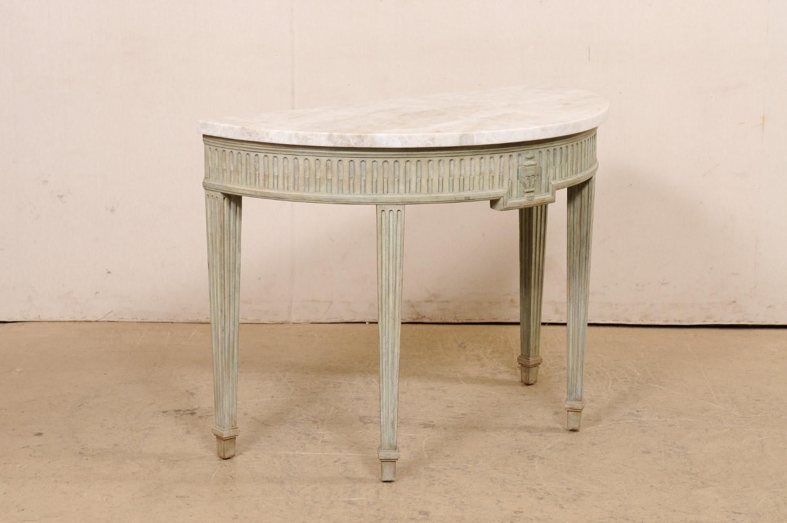 French Quartz-Top Demi-Lune Fluted Console 1