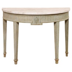French Quartz-Top Demi-Lune Fluted Console