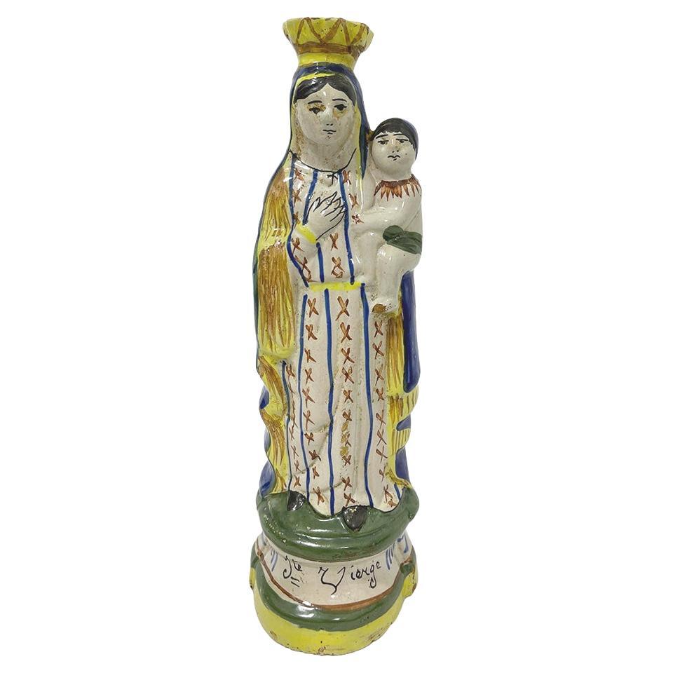 French Quimper Pottery, Madonna with Child, circa 1900 For Sale