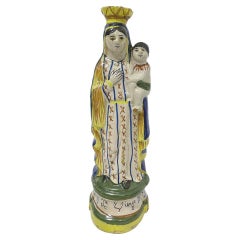 Antique French Quimper Pottery, Madonna with Child, circa 1900