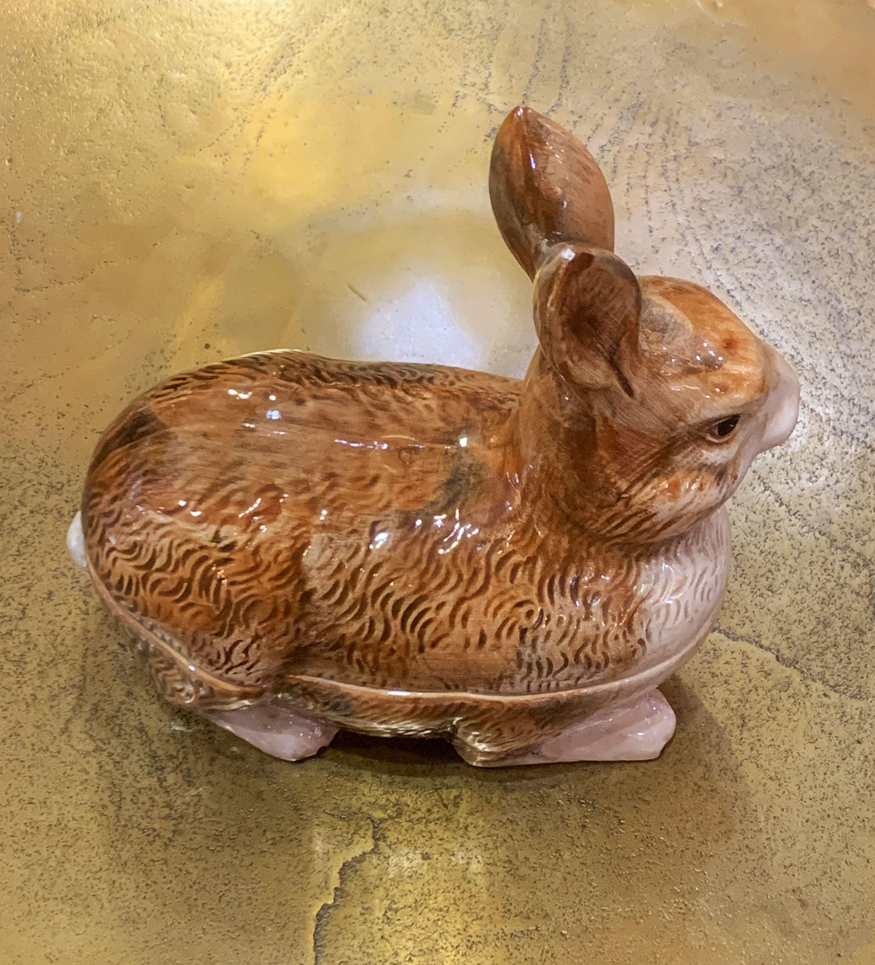 Glazed French Rabbit Tureen or Pate Dish by Michel Caugant