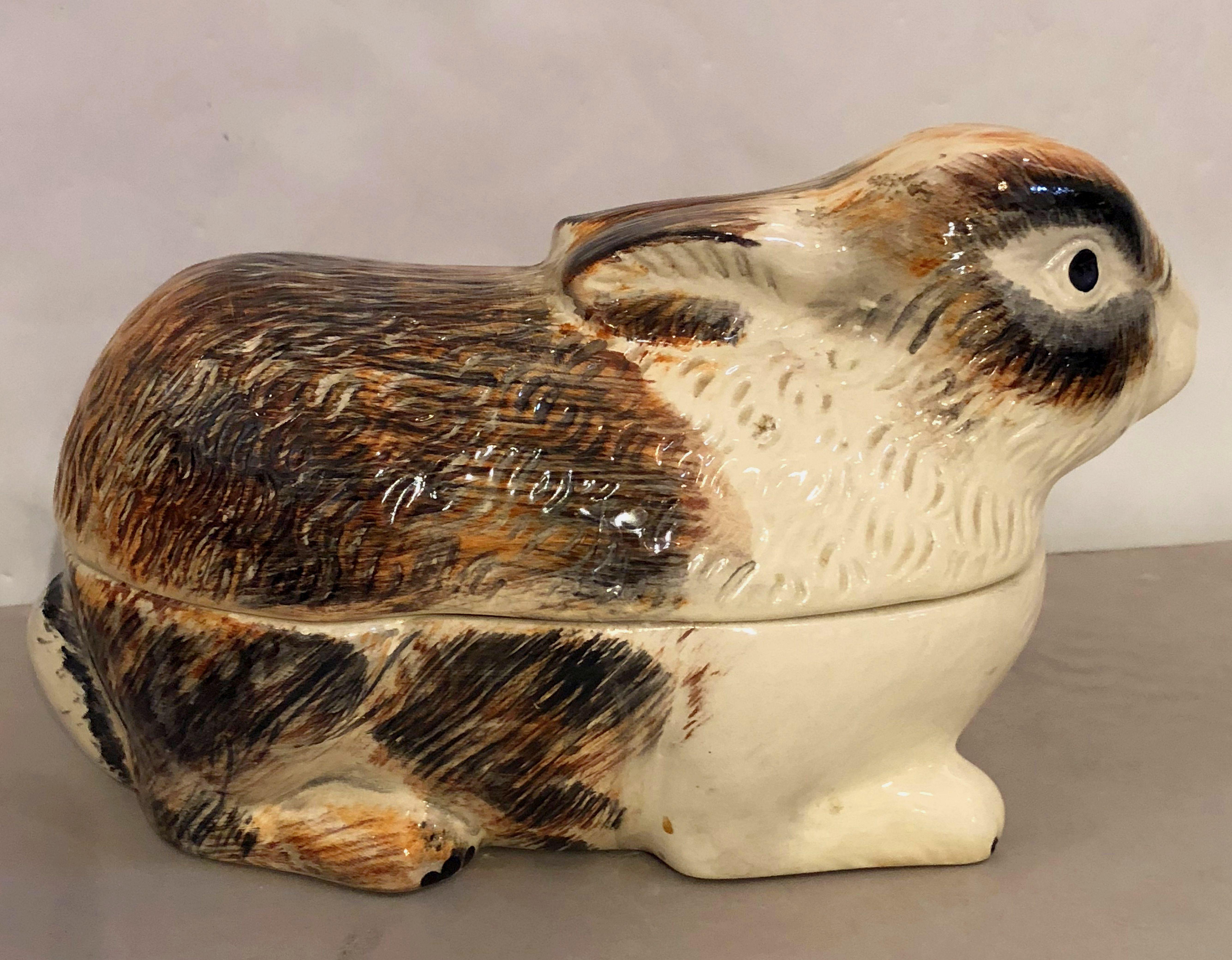 20th Century French Rabbit Tureen or Pate Dish by Michel Caugant
