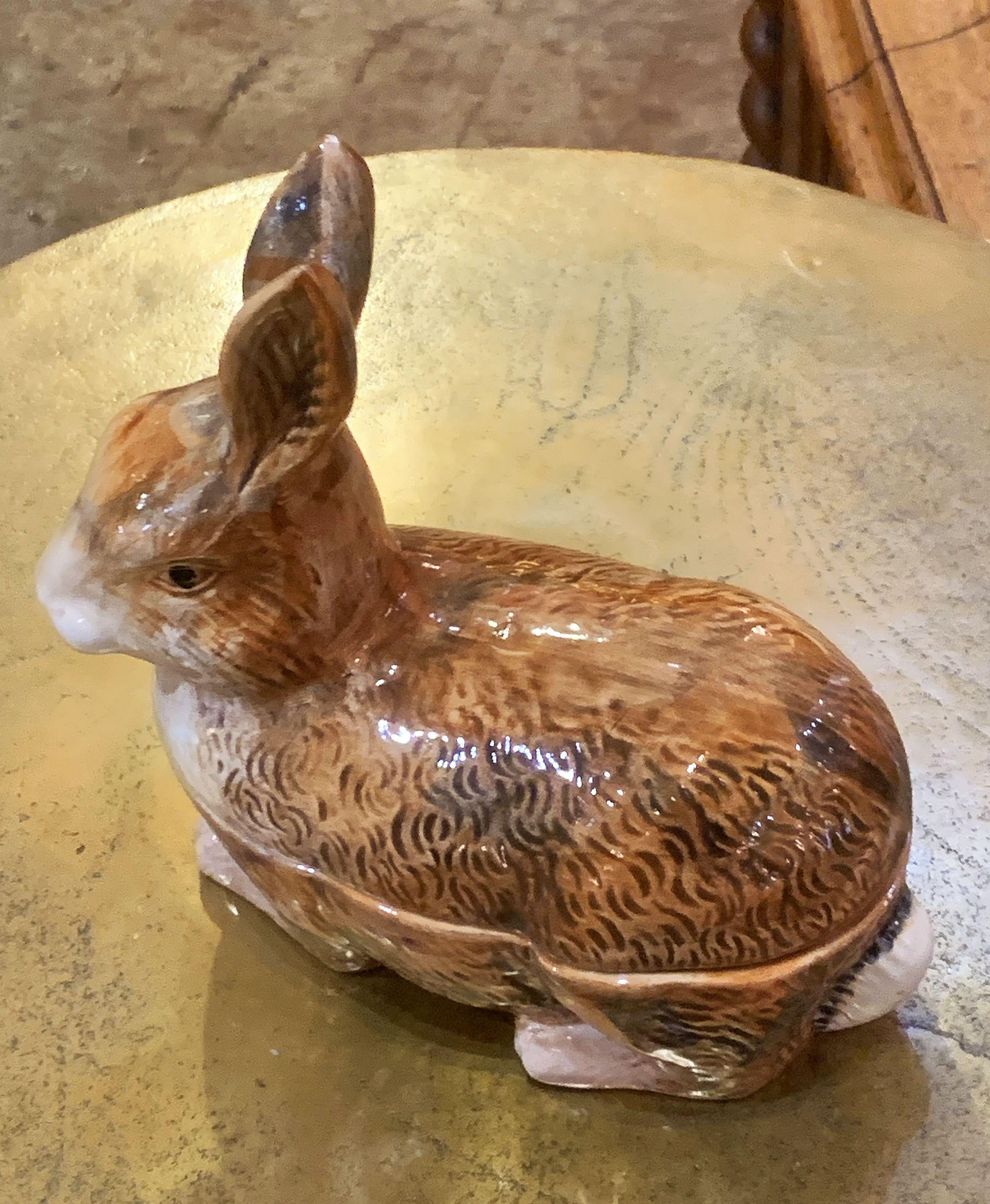 French Rabbit Tureen or Pate Dish by Michel Caugant In Good Condition In Austin, TX