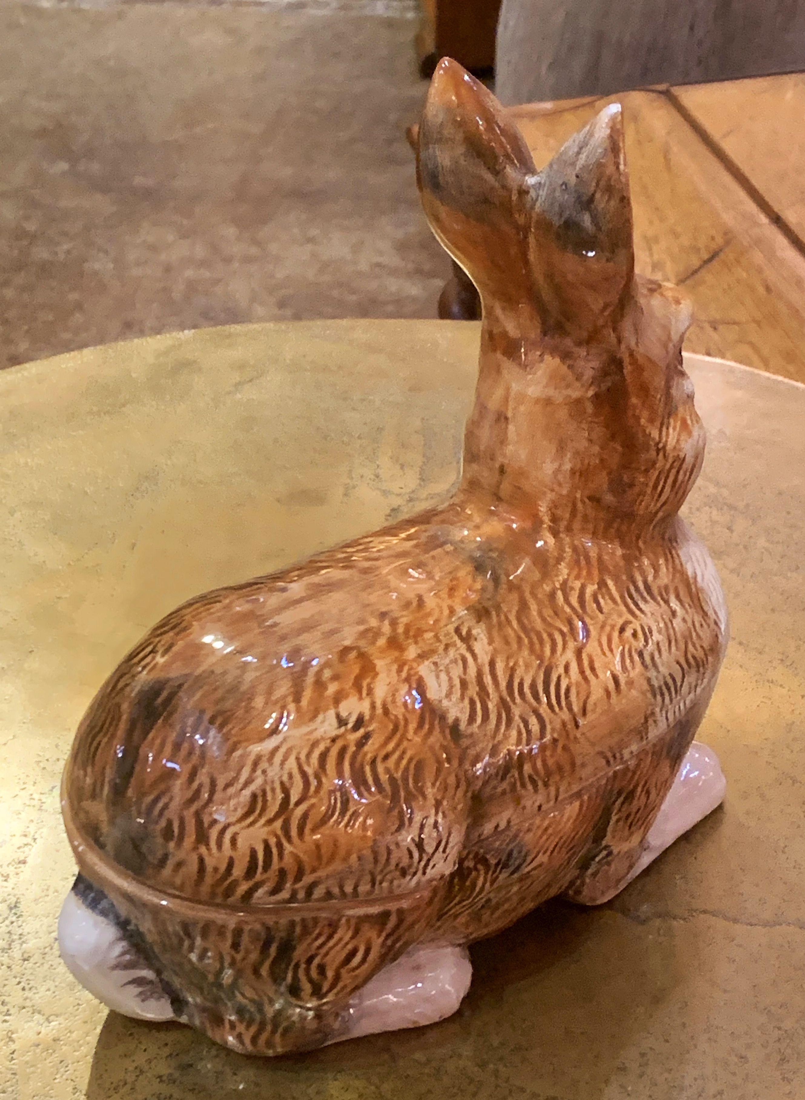 Pottery French Rabbit Tureen or Pate Dish by Michel Caugant