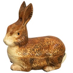 Vintage French Rabbit Tureen or Pate Dish by Michel Caugant