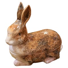Vintage French Rabbit Tureen or Pate Dish by Michel Caugant