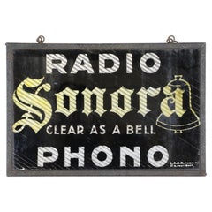 Vintage French Radio Sonora Steel Frame Glass Hanging Sign