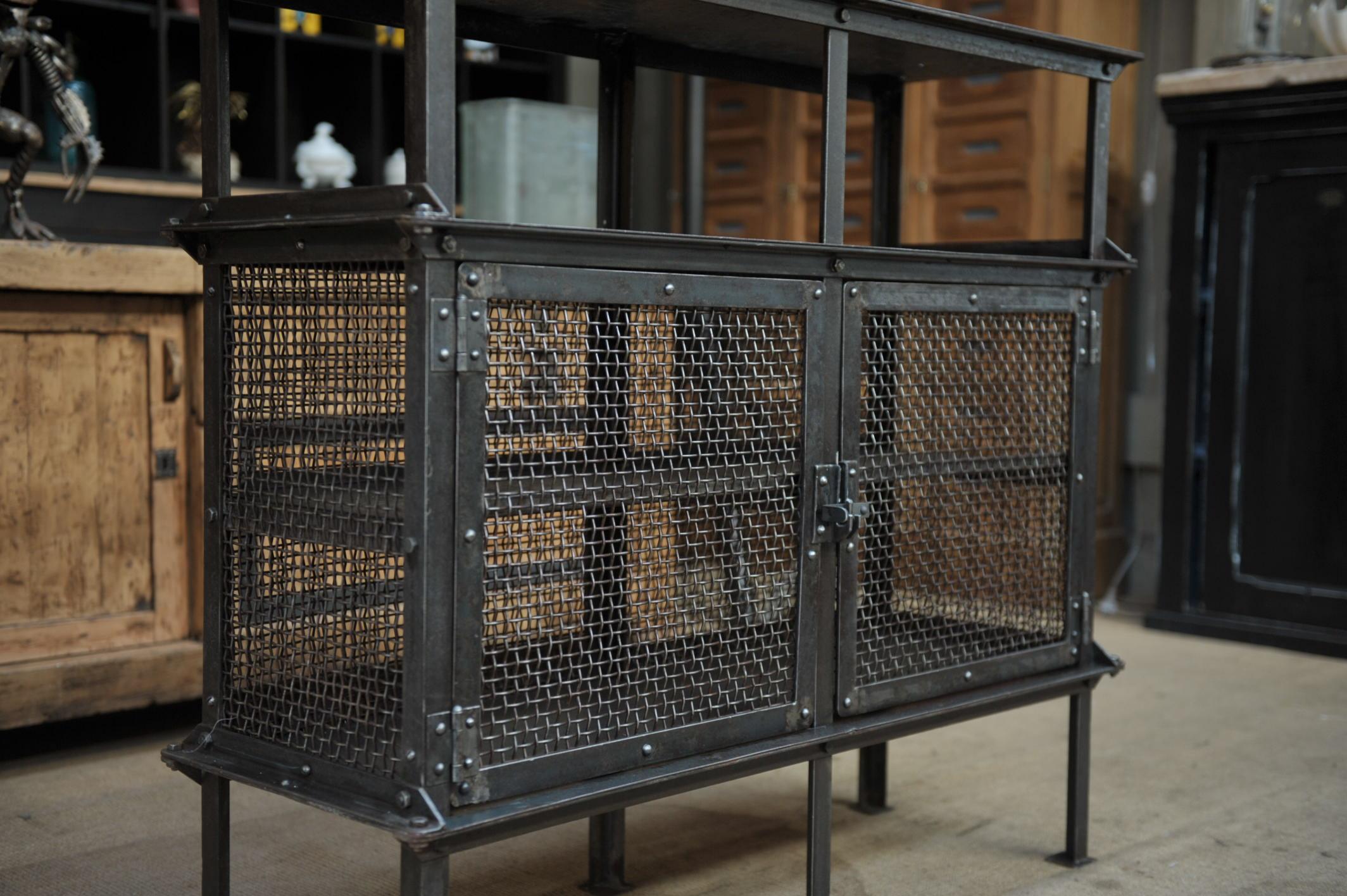 French Rail Way SNCF Iron Mesh Cabinet, 1940s 1