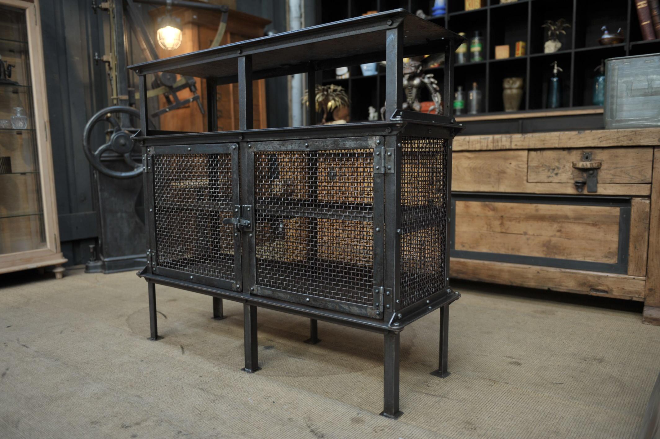 French Rail Way SNCF Iron Mesh Cabinet, 1940s 3