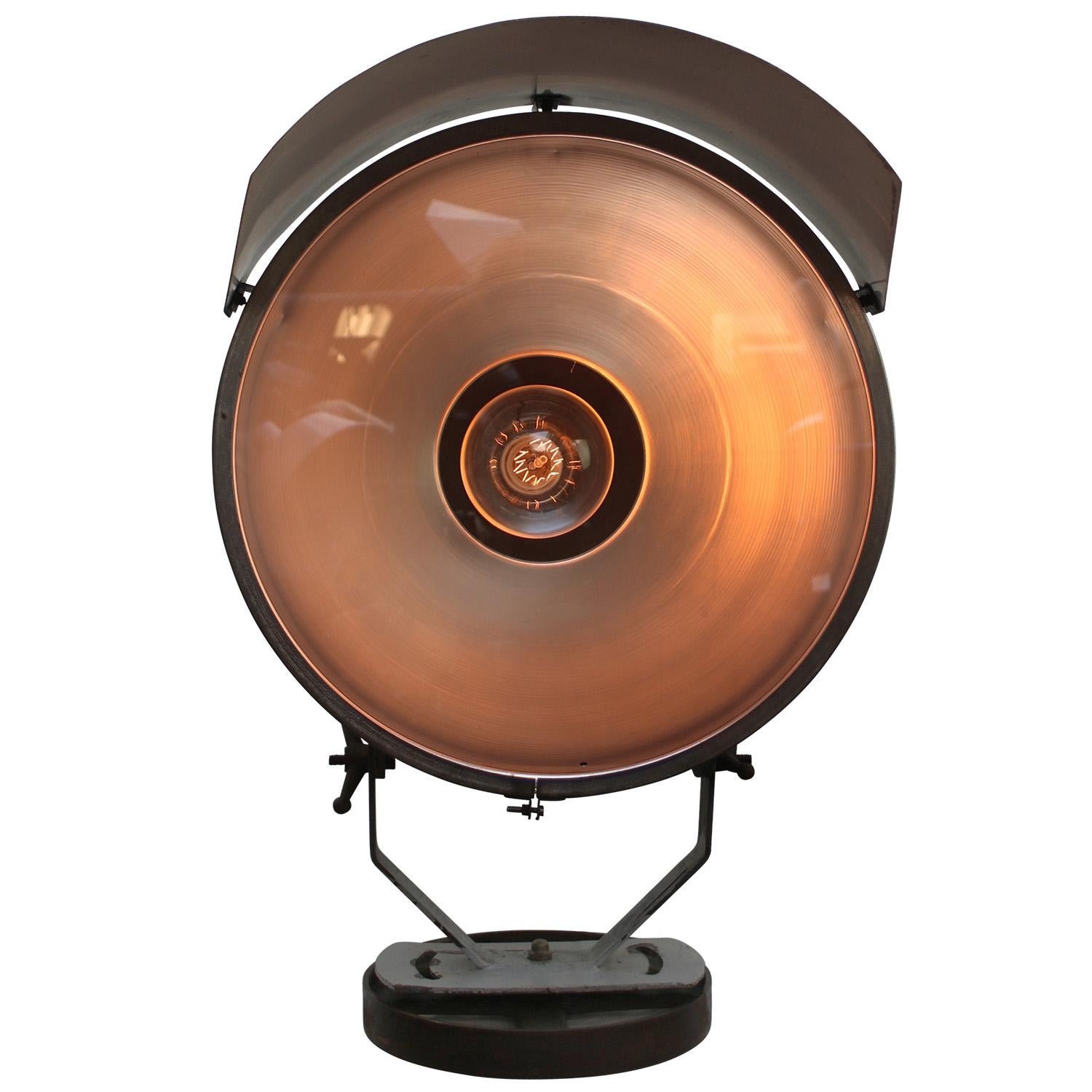 Industrial French Railway Grey Metal and Glass Spotlight, Floor lamp