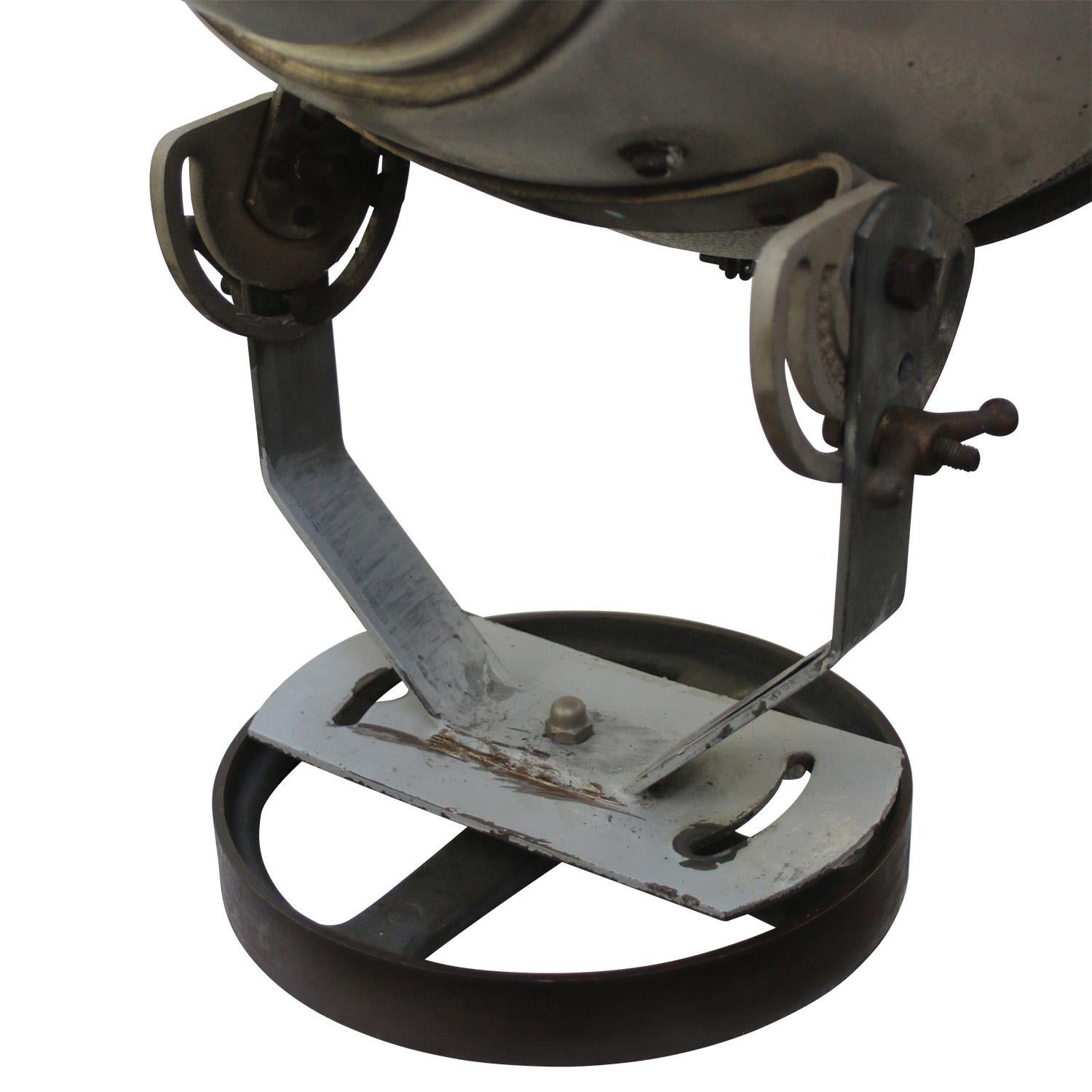 20th Century French Railway Grey Metal and Glass Spotlight, Floor lamp