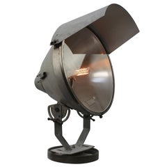 French Railway Grey Metal and Glass Spotlight, Floor lamp