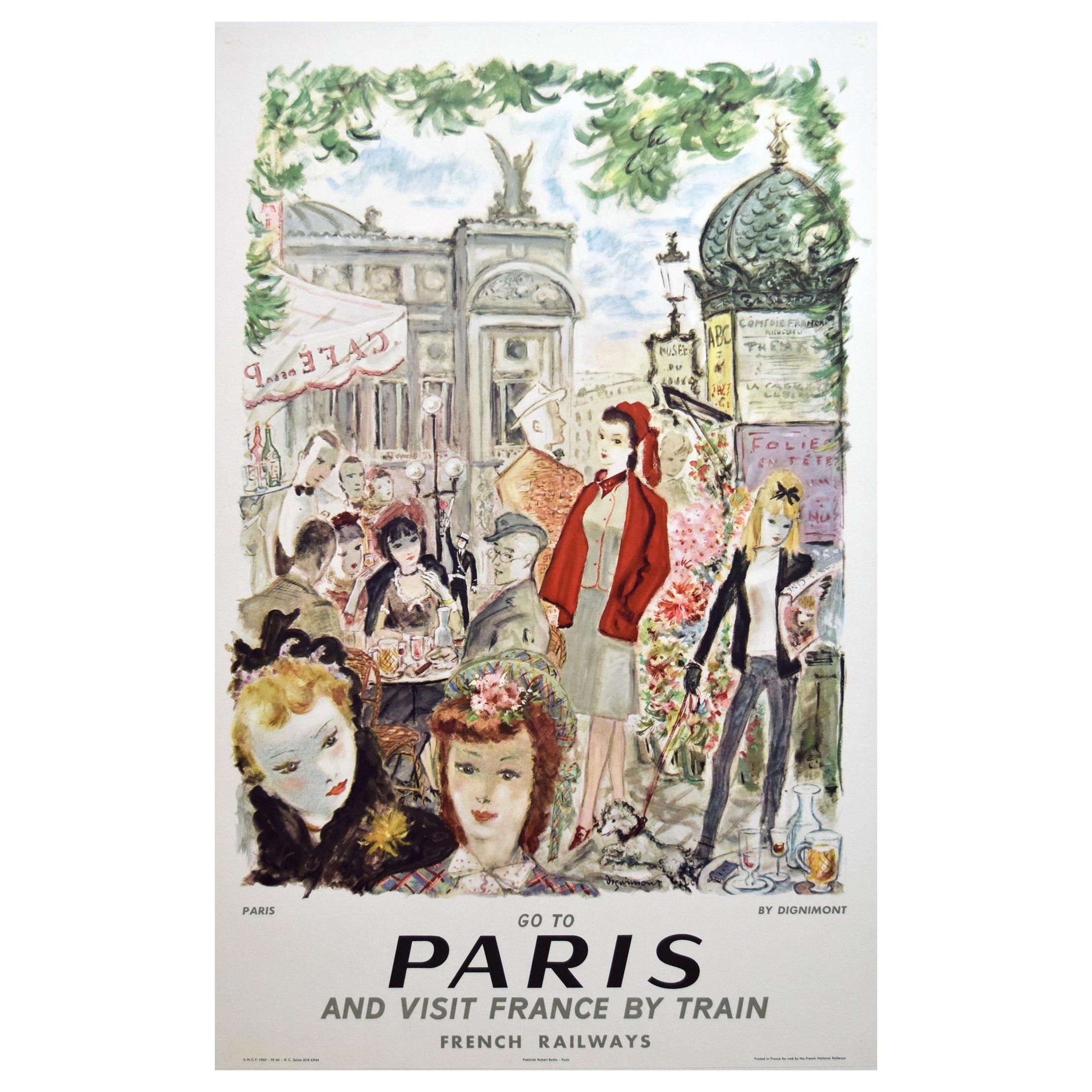 French Railway SNCF 1962 Paris France Travel Poster, Dignimont