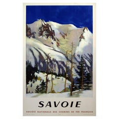 Affiche de voyage de ski en chemin de fer français SNCF du Savoy, Fontanarosa, 1948