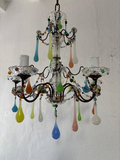 French Rainbow Pastel Confetti Candy Colors Opaline Drops Chandelier, circa 1920