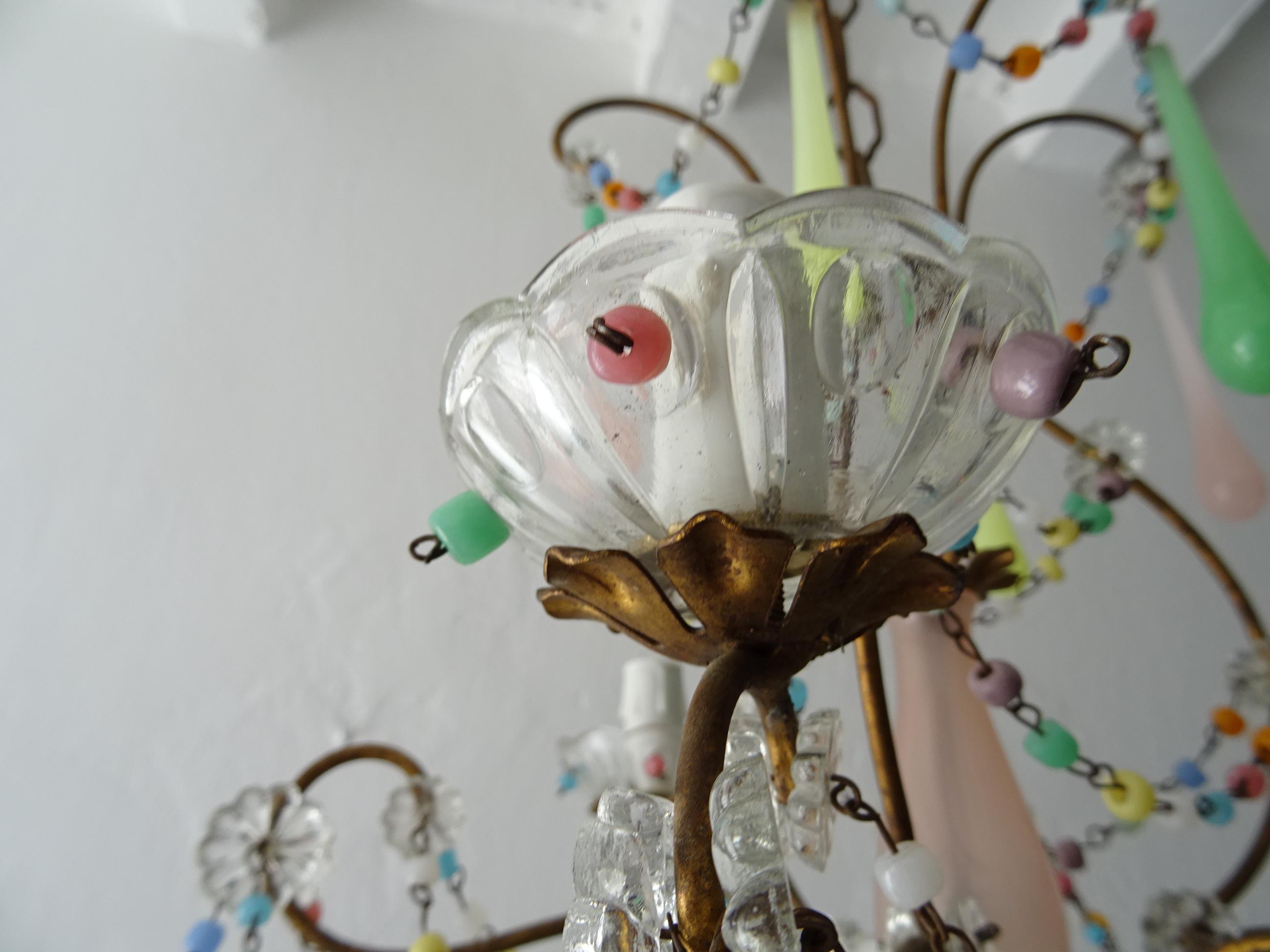 French Rainbow Pastel Confetti Candy Colors Opaline Drops Chandelier, circa 1920 3
