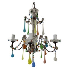 French Rainbow Pastel Confetti Candy Colors Opaline Drops Chandelier, circa 1920