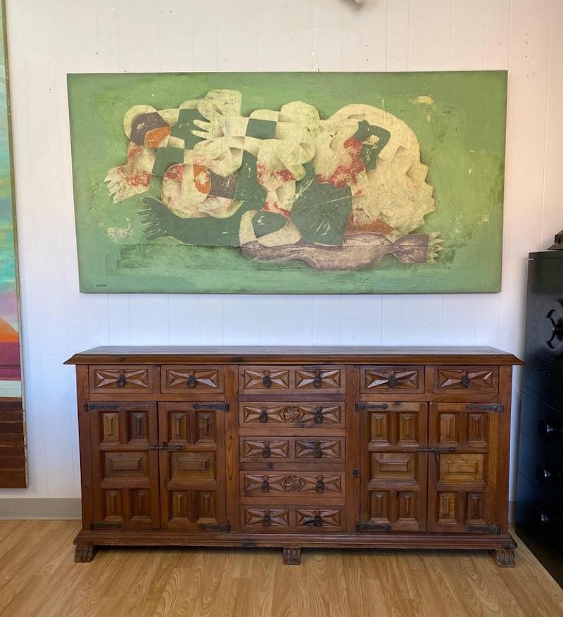 Crédence française à panneaux en pin, vers les années 1960 en vente 1