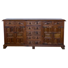French Raised Pine Panel Credenza, Circa 1960s