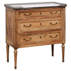 French Raised Side Chest w/Top Gallery, Fluted Carving, and Brass Trim Accents