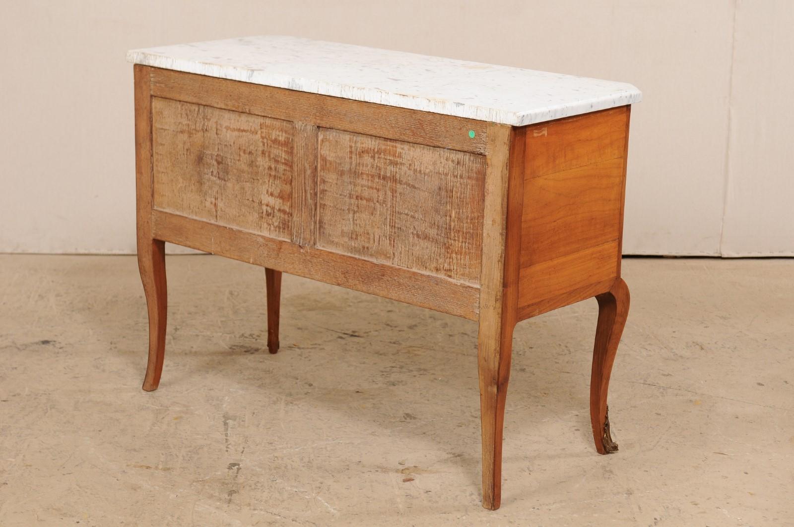 French Raised Two-Drawer Marble Top Wood Chest on Cabriole Legs For Sale 3