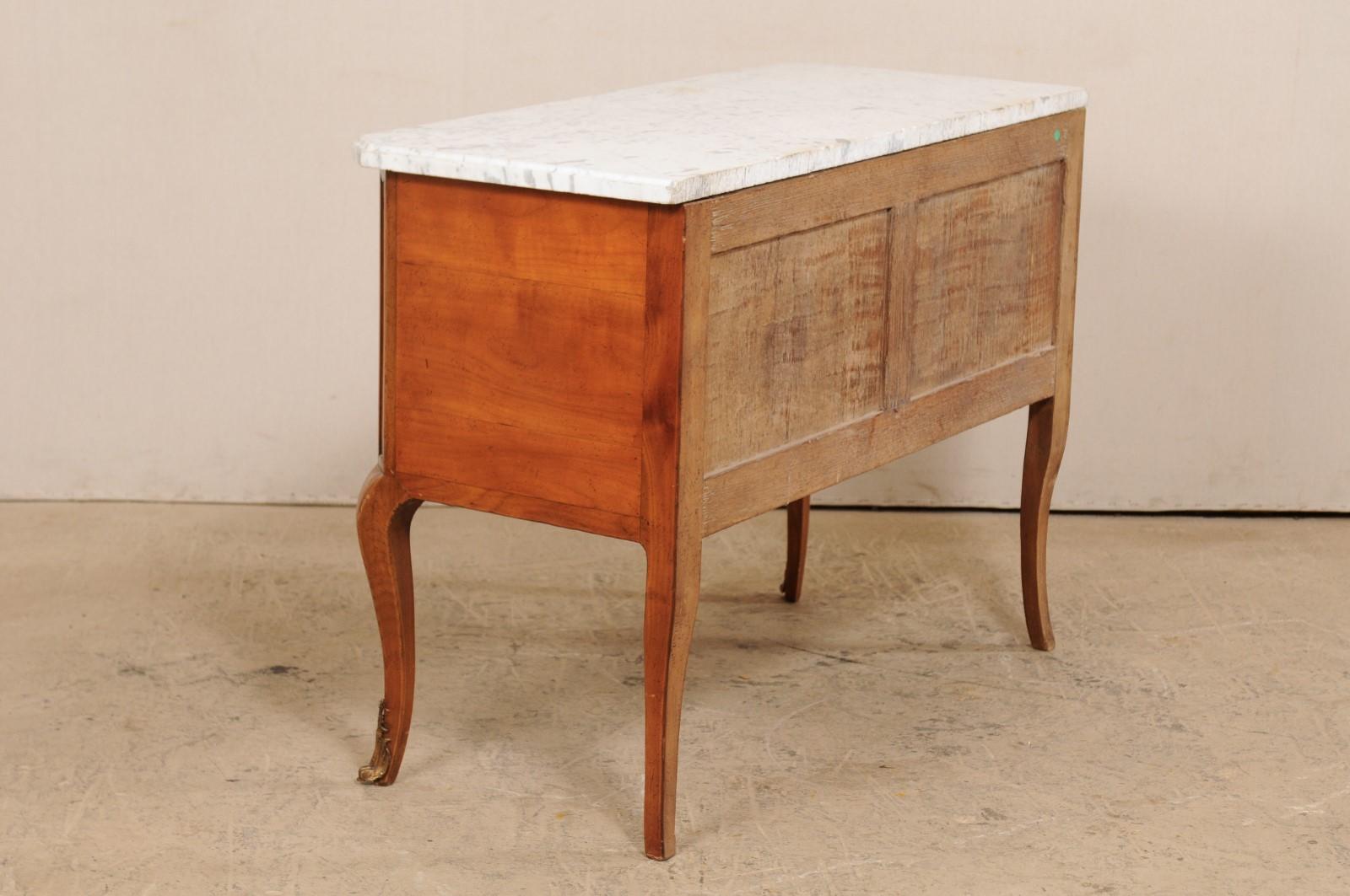 French Raised Two-Drawer Marble Top Wood Chest on Cabriole Legs For Sale 4
