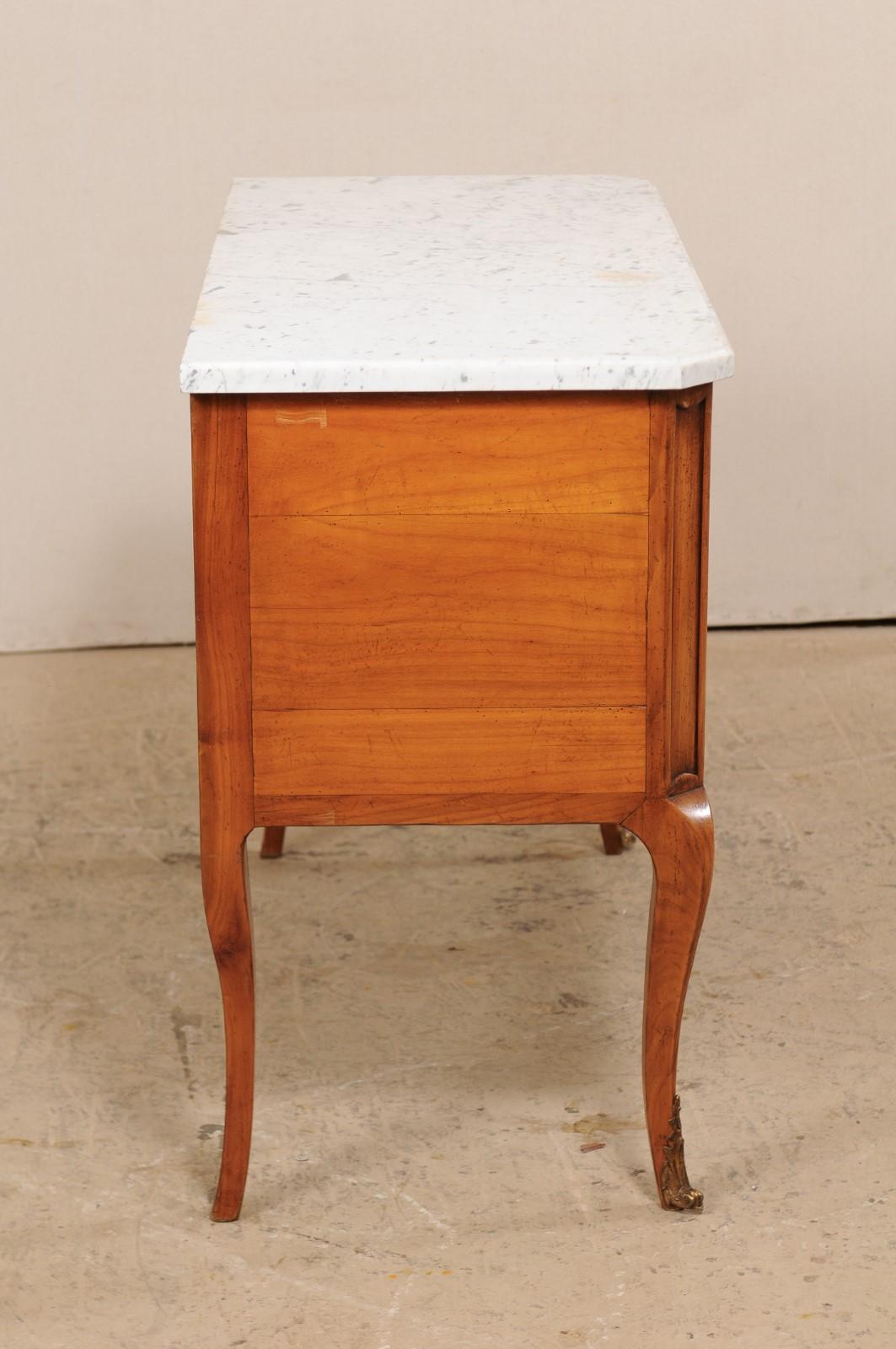 French Raised Two-Drawer Marble Top Wood Chest on Cabriole Legs For Sale 2
