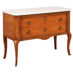 French Raised Two-Drawer Marble Top Wood Chest on Cabriole Legs