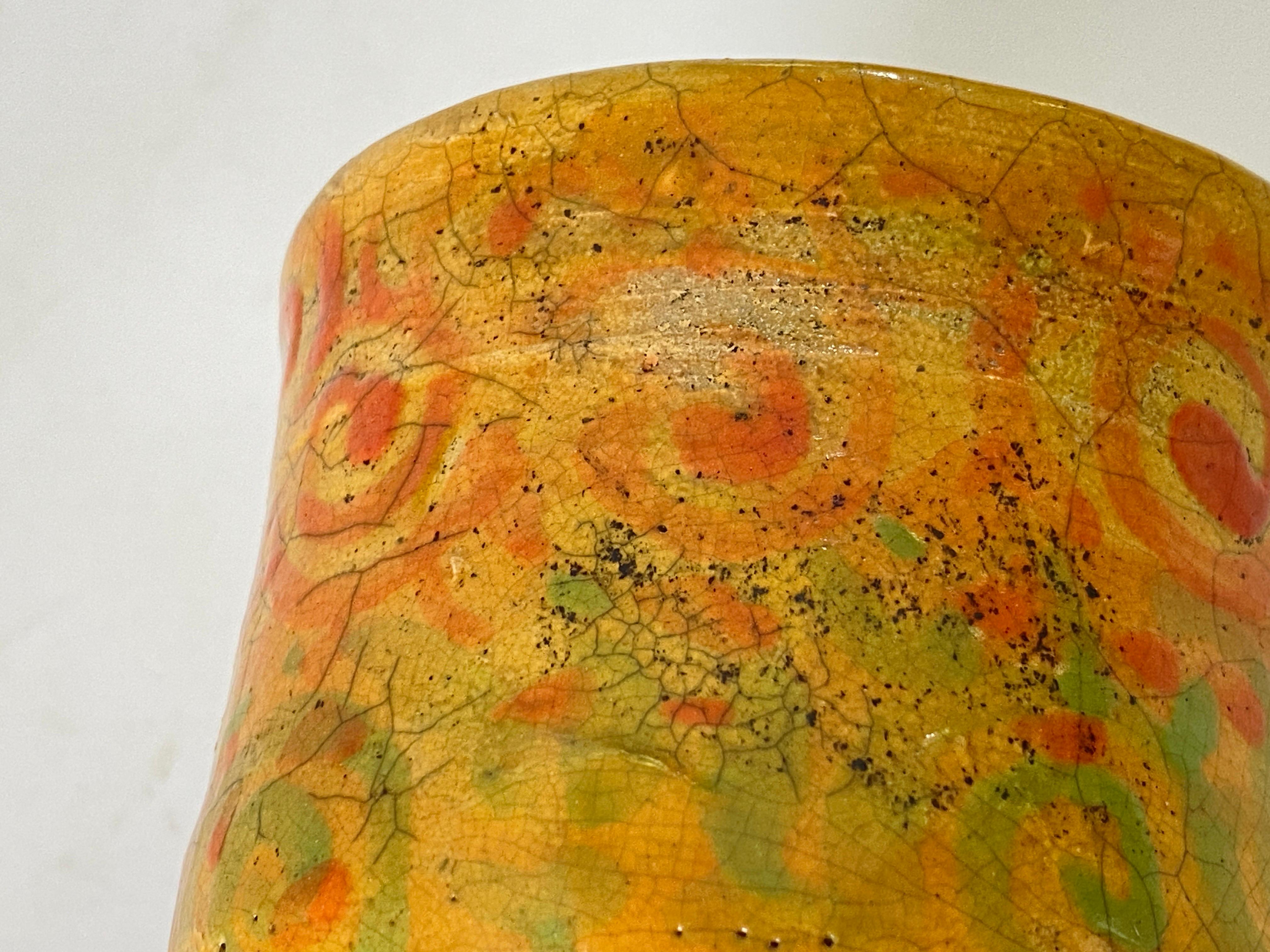 20th Century French Raku Chalice in Cracked Ceramic circa 1960 France Yellow Color For Sale
