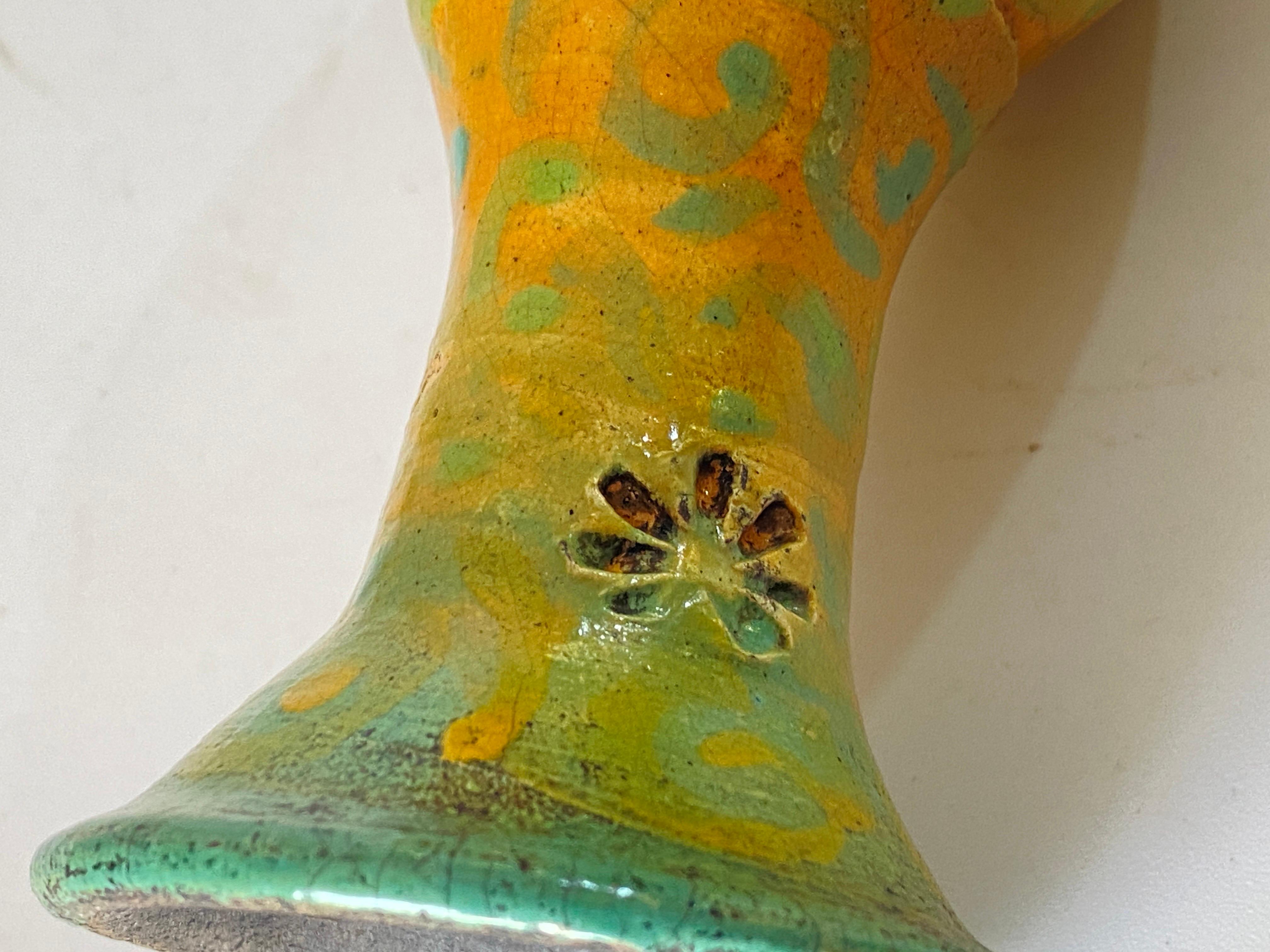 French Raku Chalice in Cracked Ceramic circa 1960 France Yellow Color For Sale 1