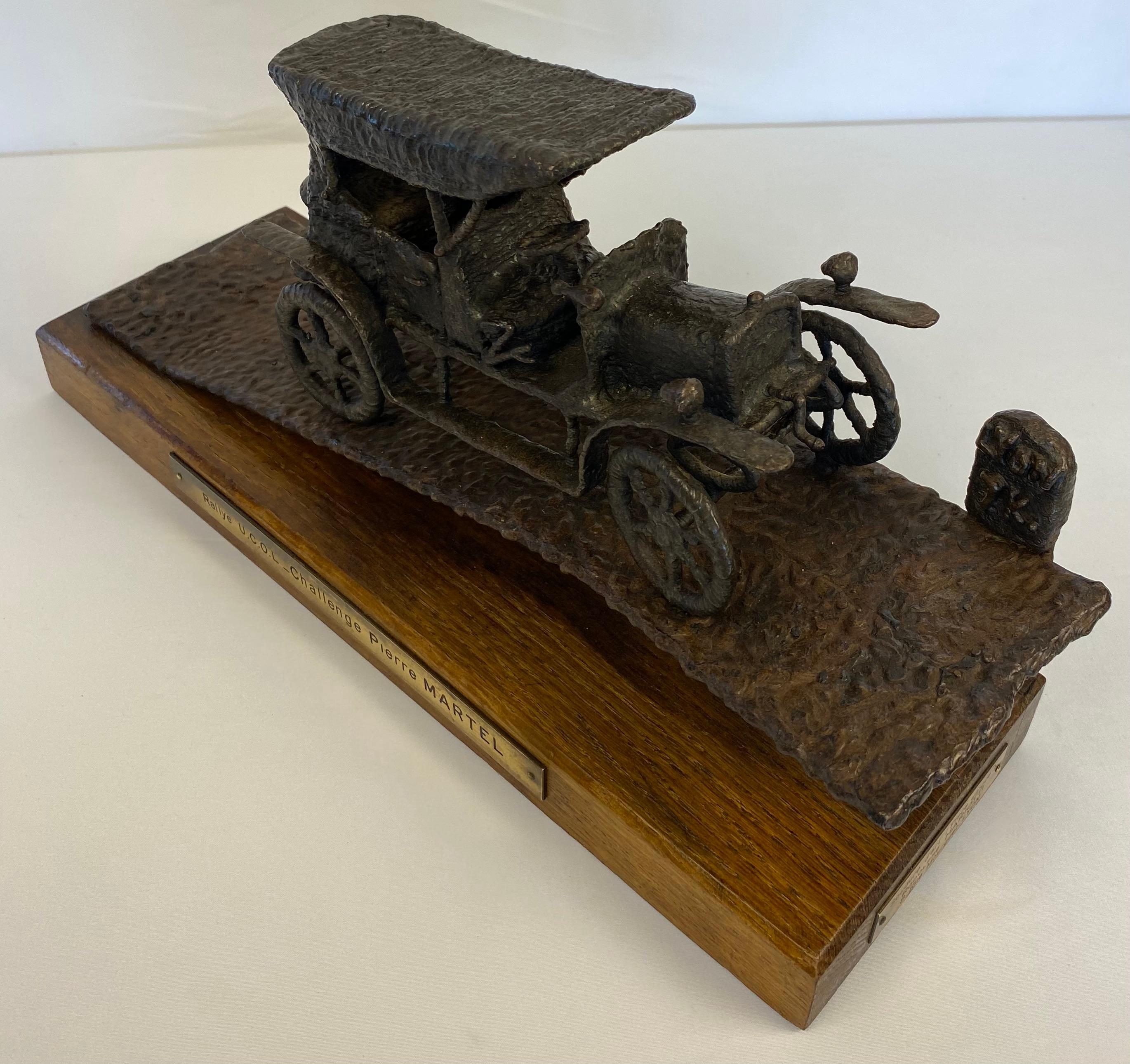 Hand-Crafted French Rally Cast Iron Trophy Car by Artist Rodolphe Mariotti  For Sale