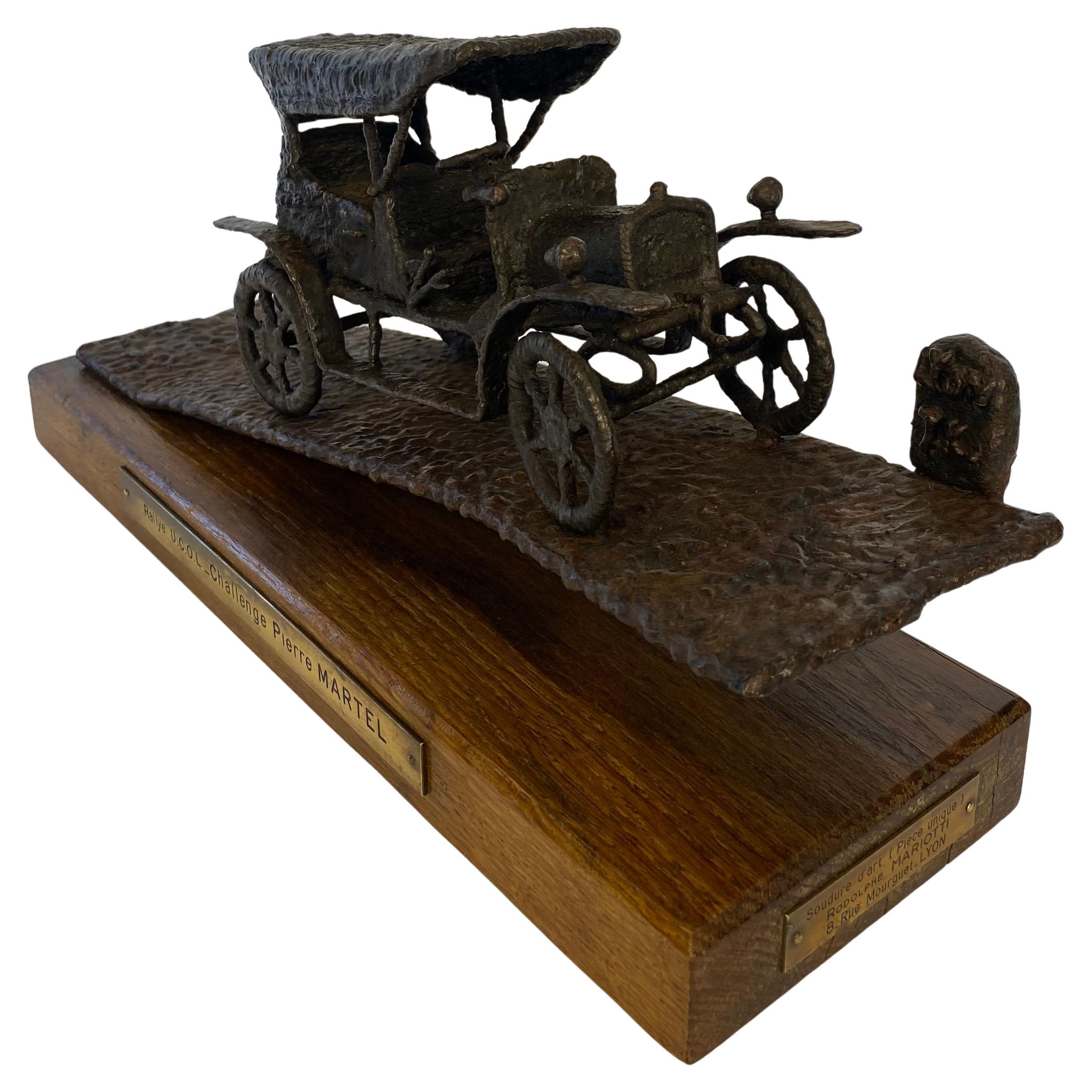 French Rally Cast Iron Trophy Car by Artist Rodolphe Mariotti  For Sale