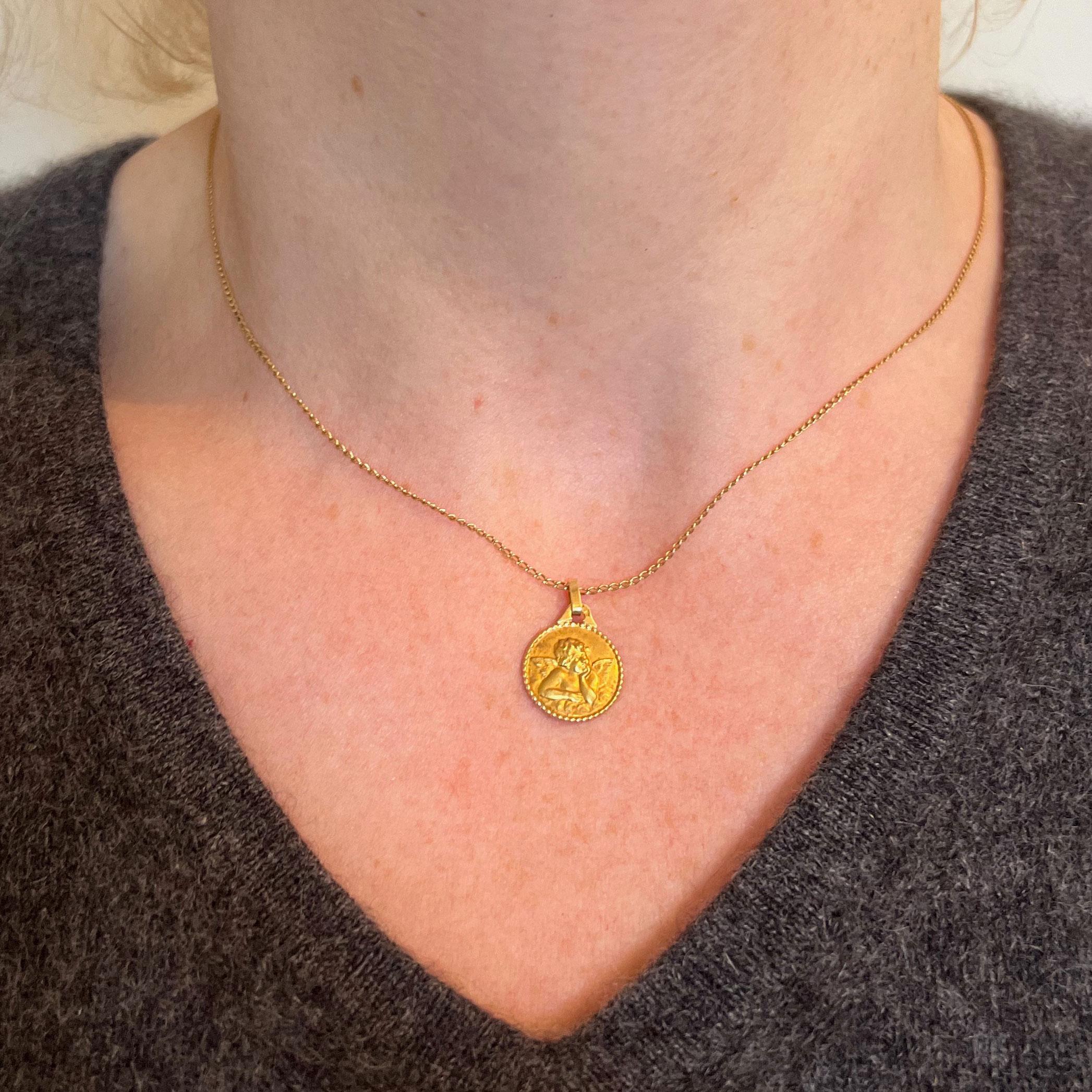 Women's or Men's French Raphael’s Cherub 18K Yellow Gold Charm Pendant