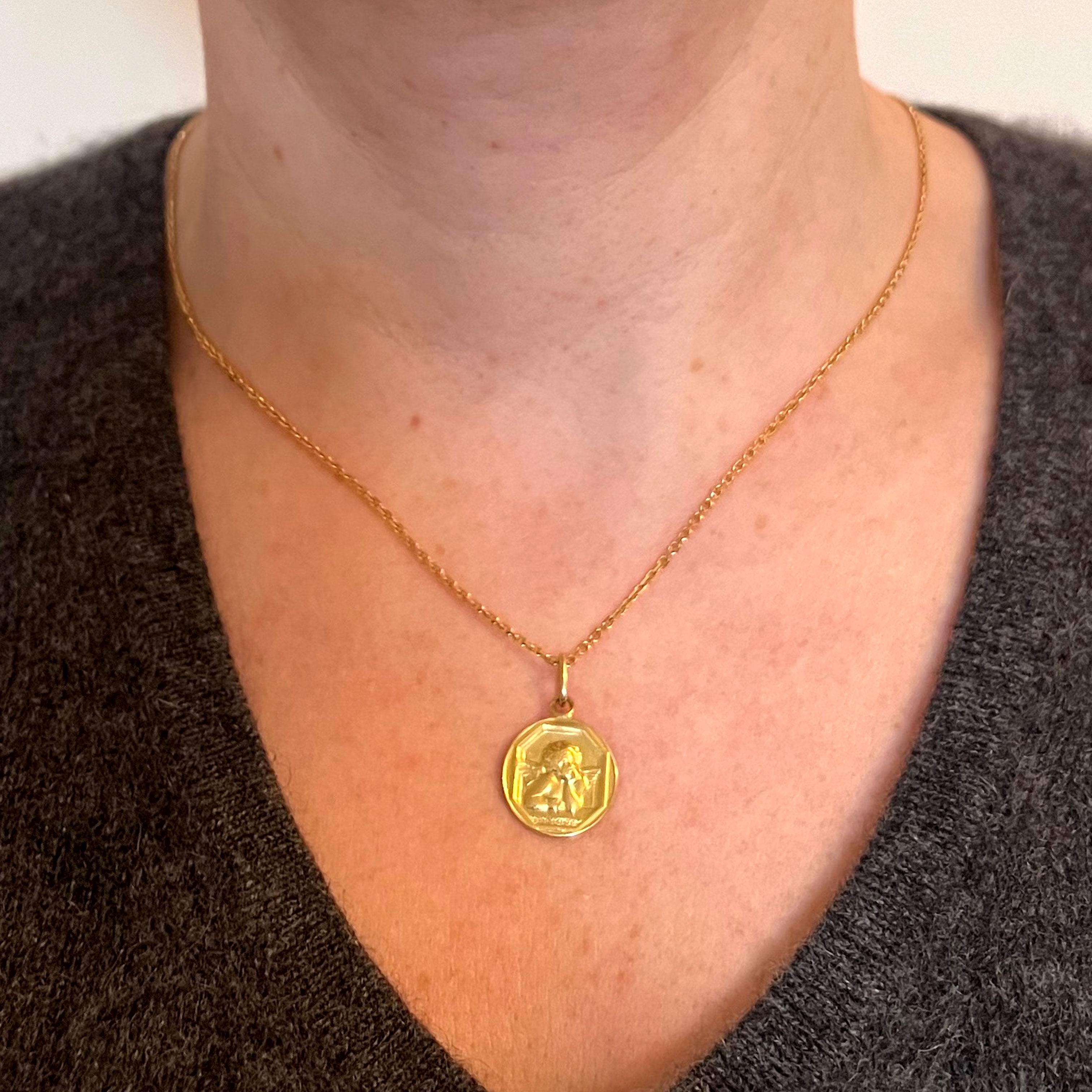 Women's French Raphael’s Cherub 18K Yellow Gold Medal Pendant