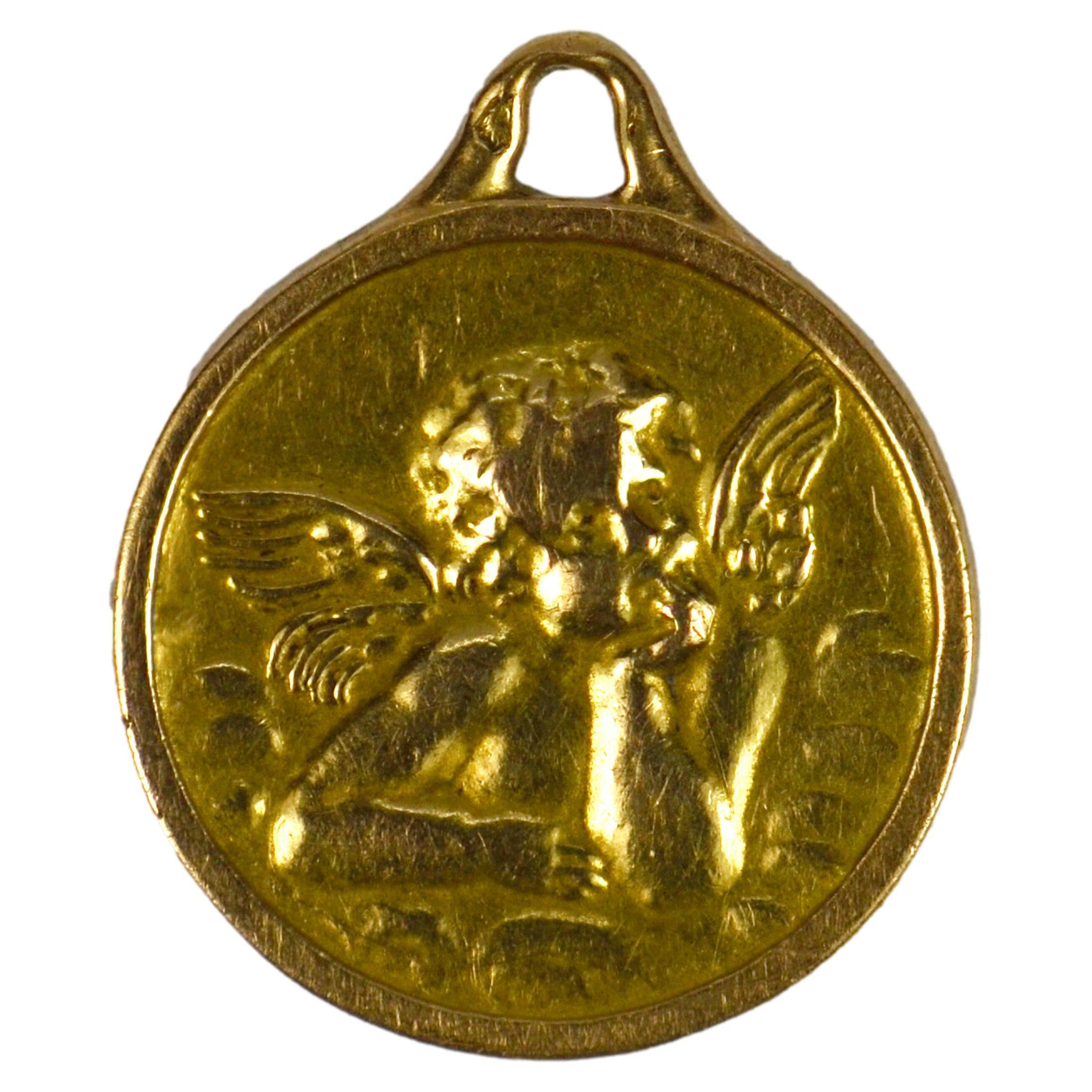 French Raphael’s Cherub 18k Yellow Gold Medal Pendant at 1stDibs