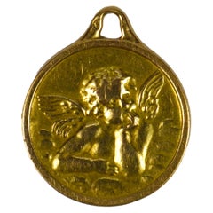 French Raphael’s Cherub 18k Yellow Gold Medal Pendant