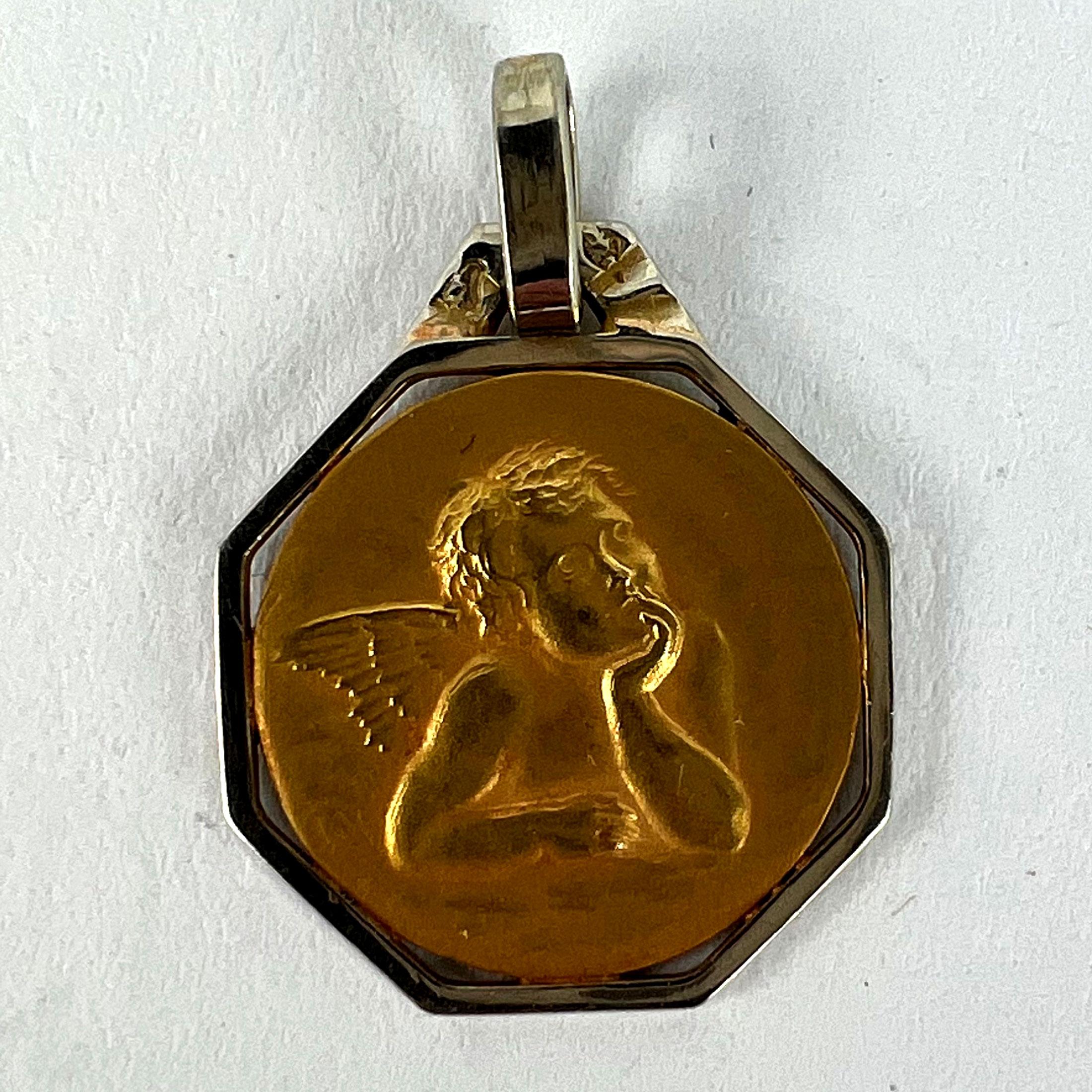 French Raphael’s Cherub 18K Yellow White Gold Charm Pendant For Sale 7