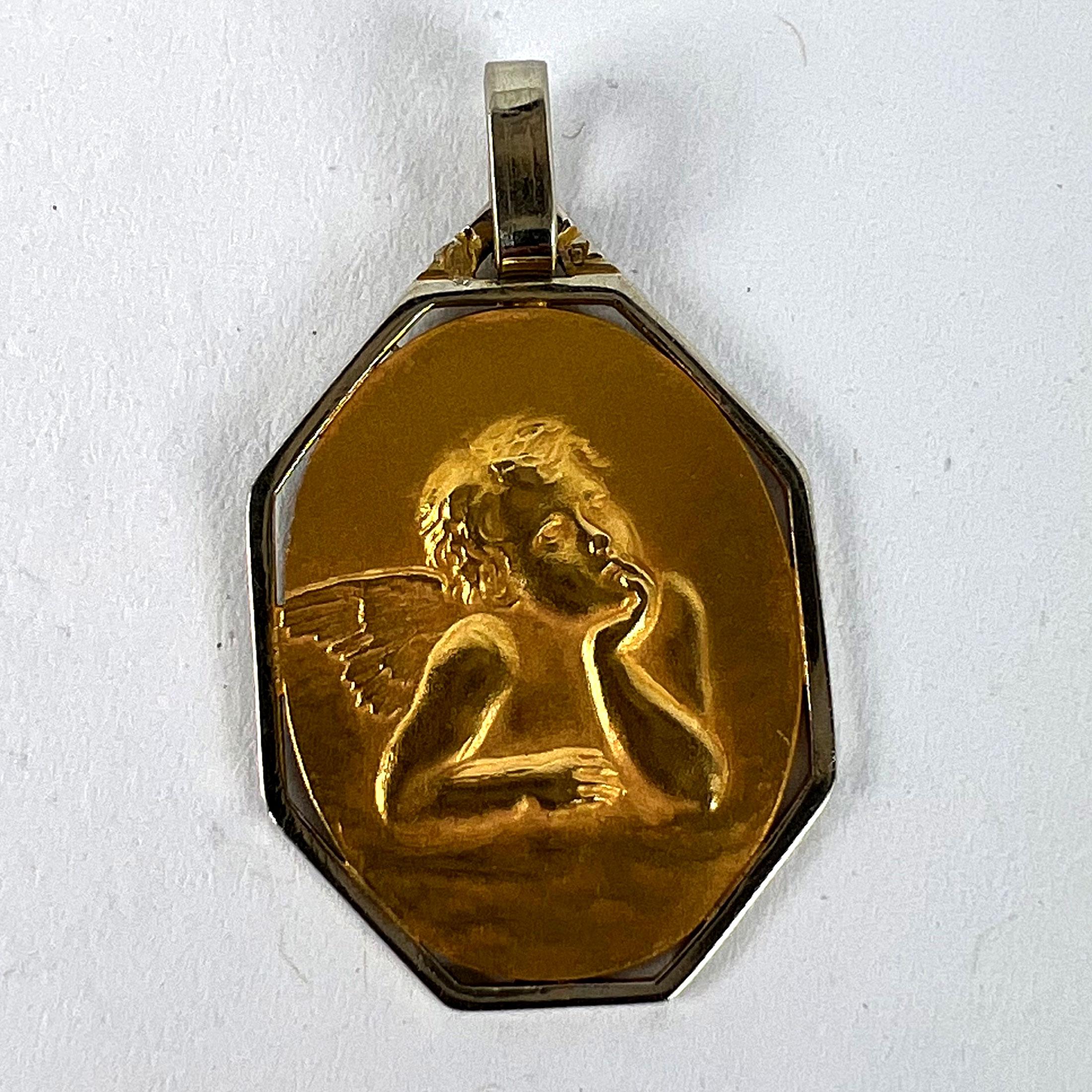 French Raphael’s Cherub 18K Yellow White Gold Charm Pendant For Sale 7