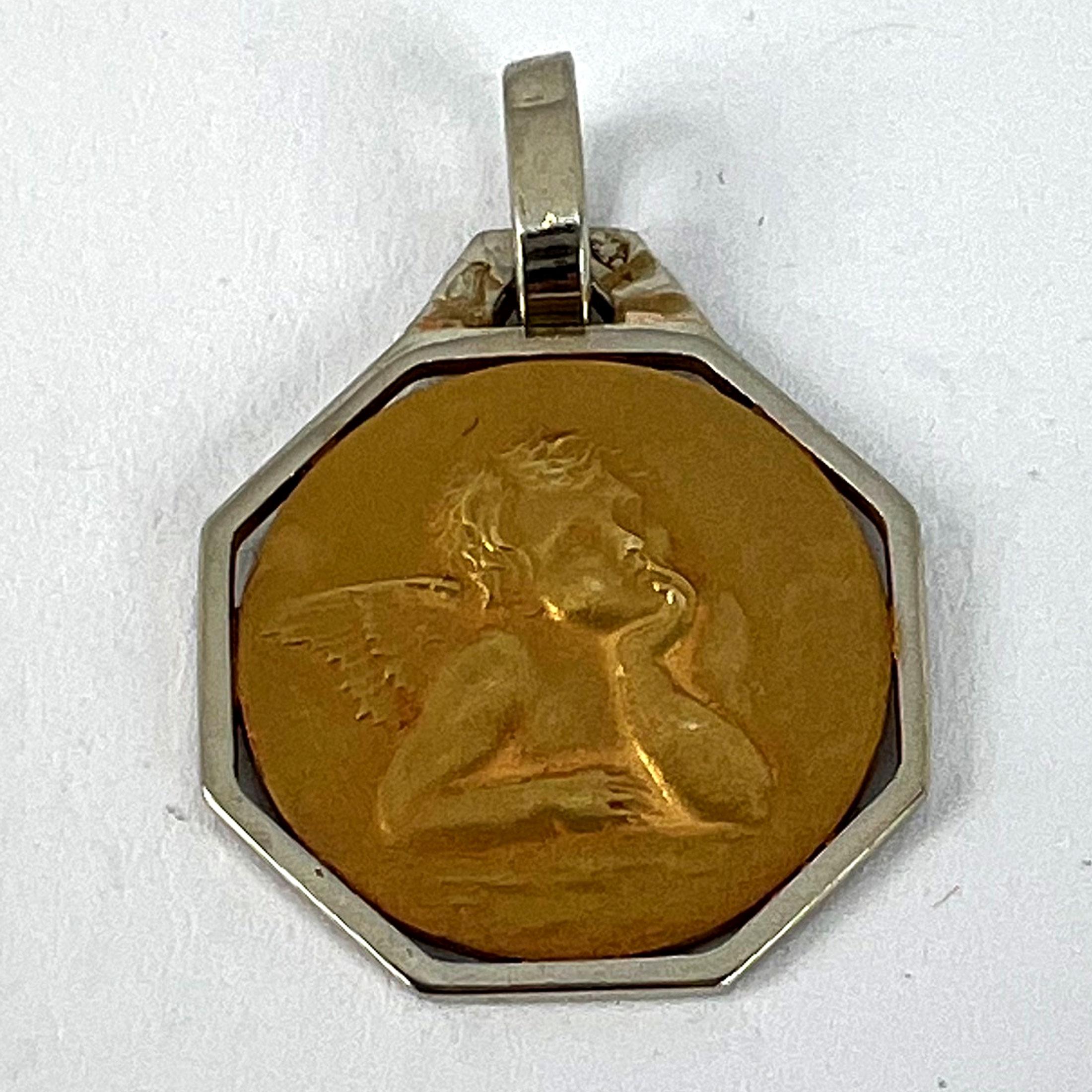 French Raphael’s Cherub 18K Yellow White Gold Charm Pendant 8