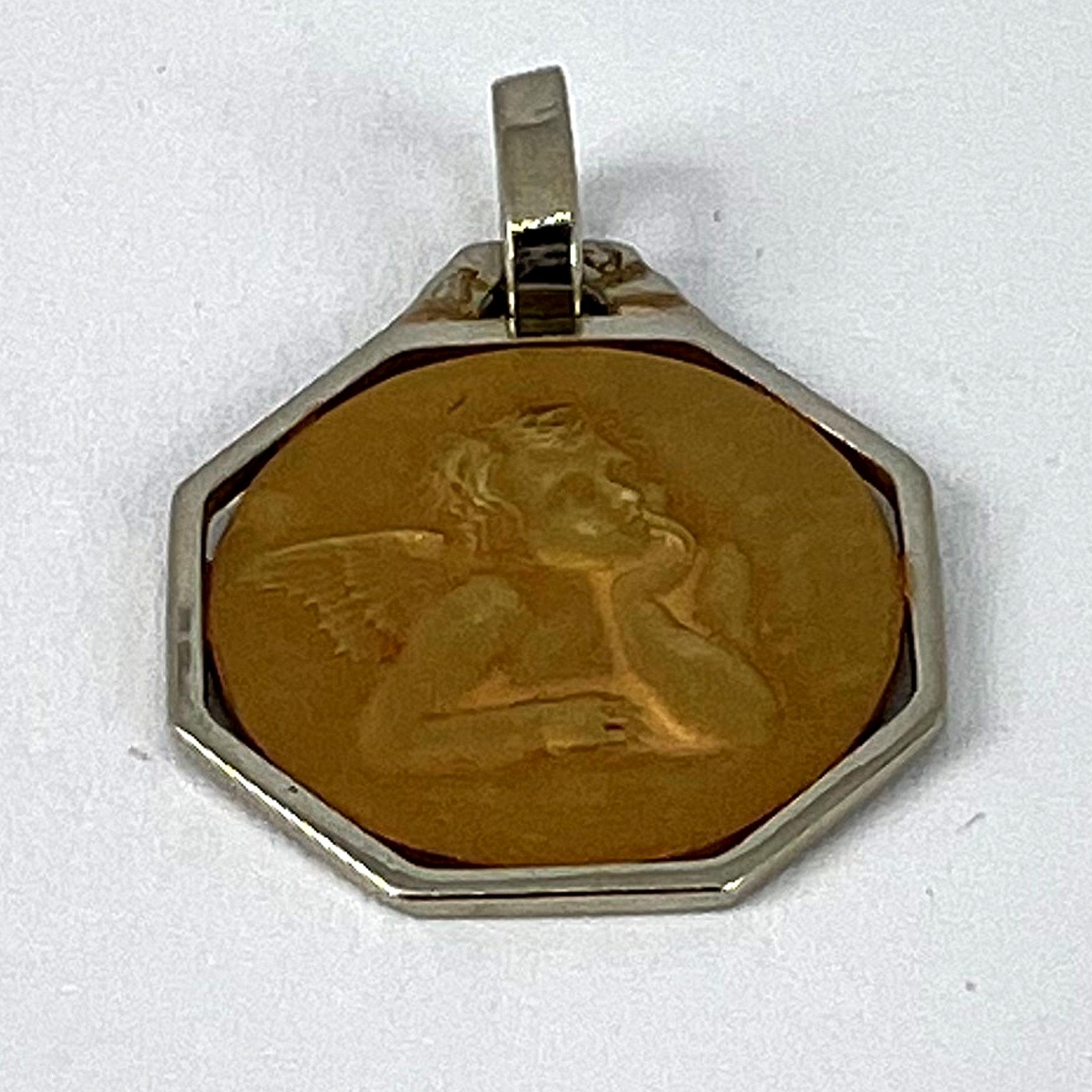 French Raphael’s Cherub 18K Yellow White Gold Charm Pendant 9