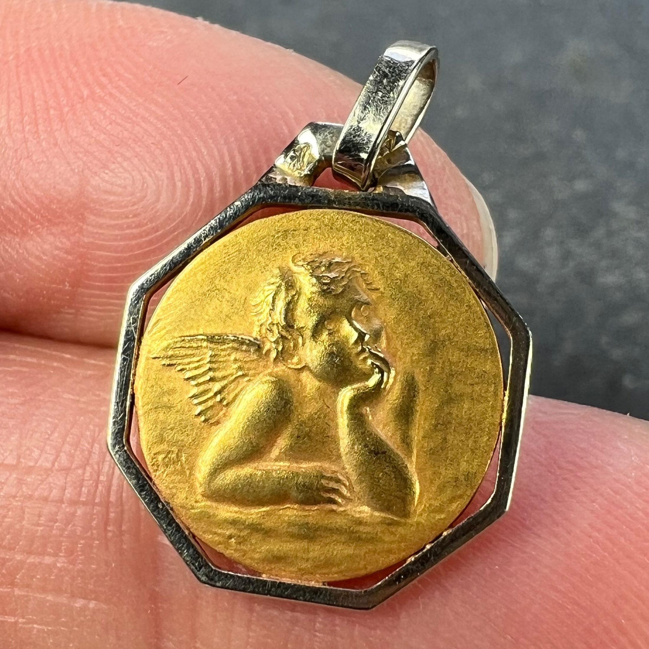 French Raphael’s Cherub 18K Yellow White Gold Charm Pendant For Sale 1