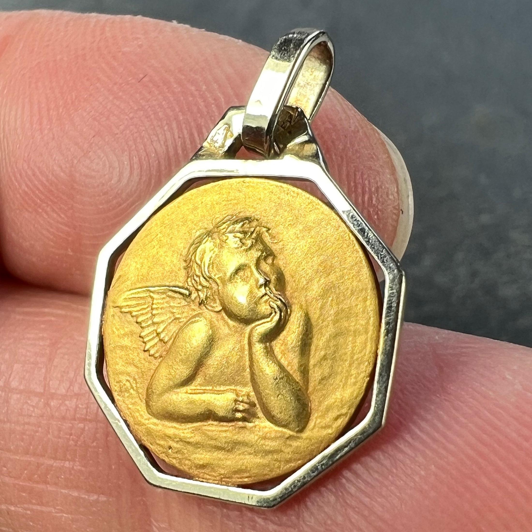 French Raphael’s Cherub 18K Yellow White Gold Charm Pendant For Sale 2