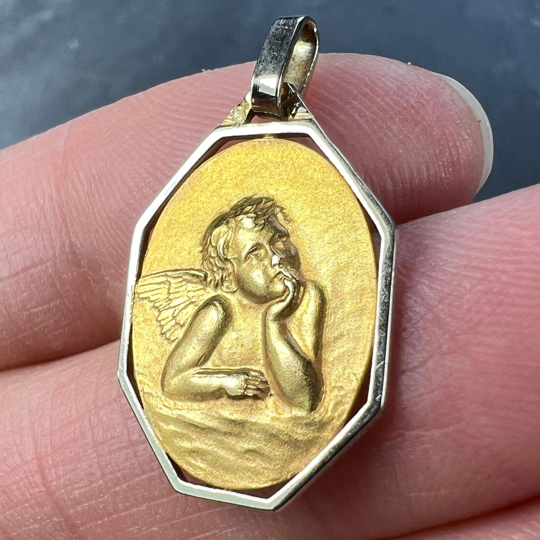 French Raphael’s Cherub 18K Yellow White Gold Charm Pendant For Sale 2