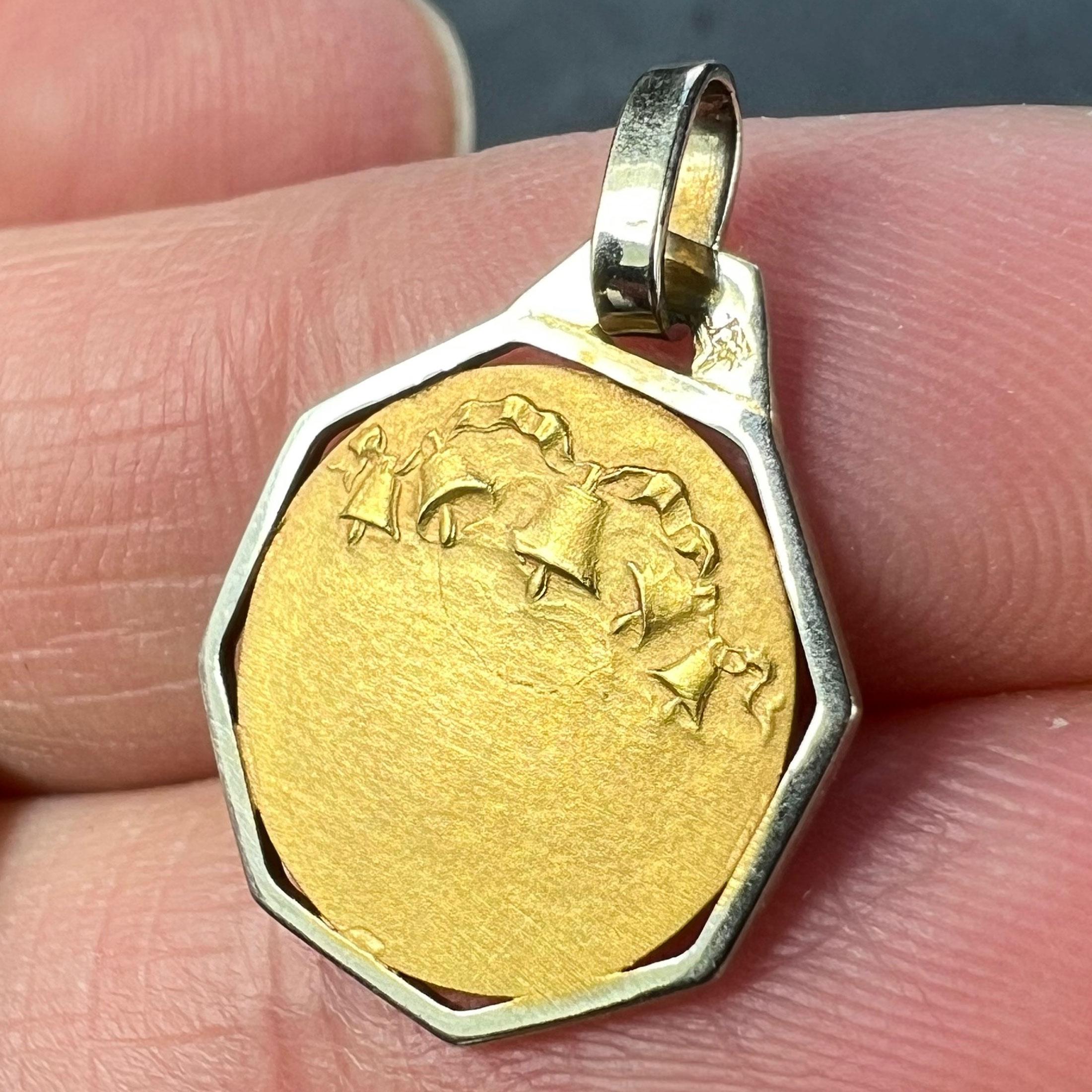 French Raphael’s Cherub 18K Yellow White Gold Charm Pendant 4